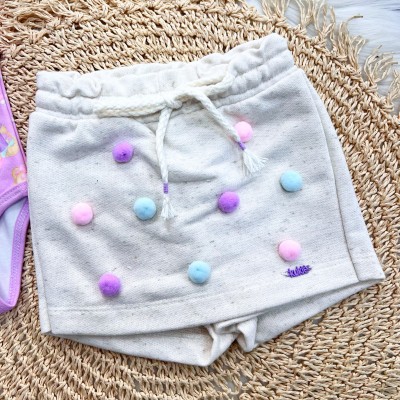 Conj. Body Ursinhas e Short Saia com Pompom - Lilás e Areia